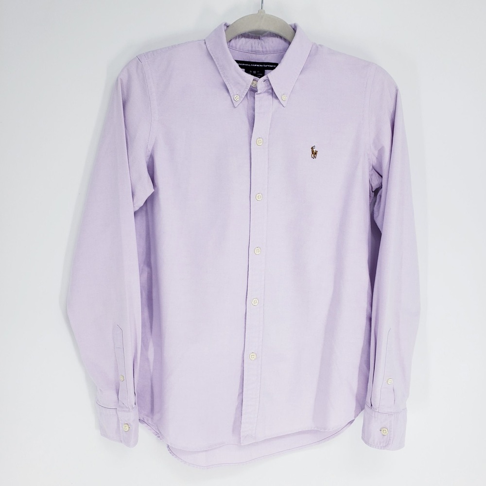 Ralph Lauren Sport Purple Oxford Button Down Shirt Women Size 10 Long Sleeve